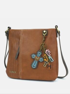 Chala Laser Cut Crossbody Charms Brown Bag Like New